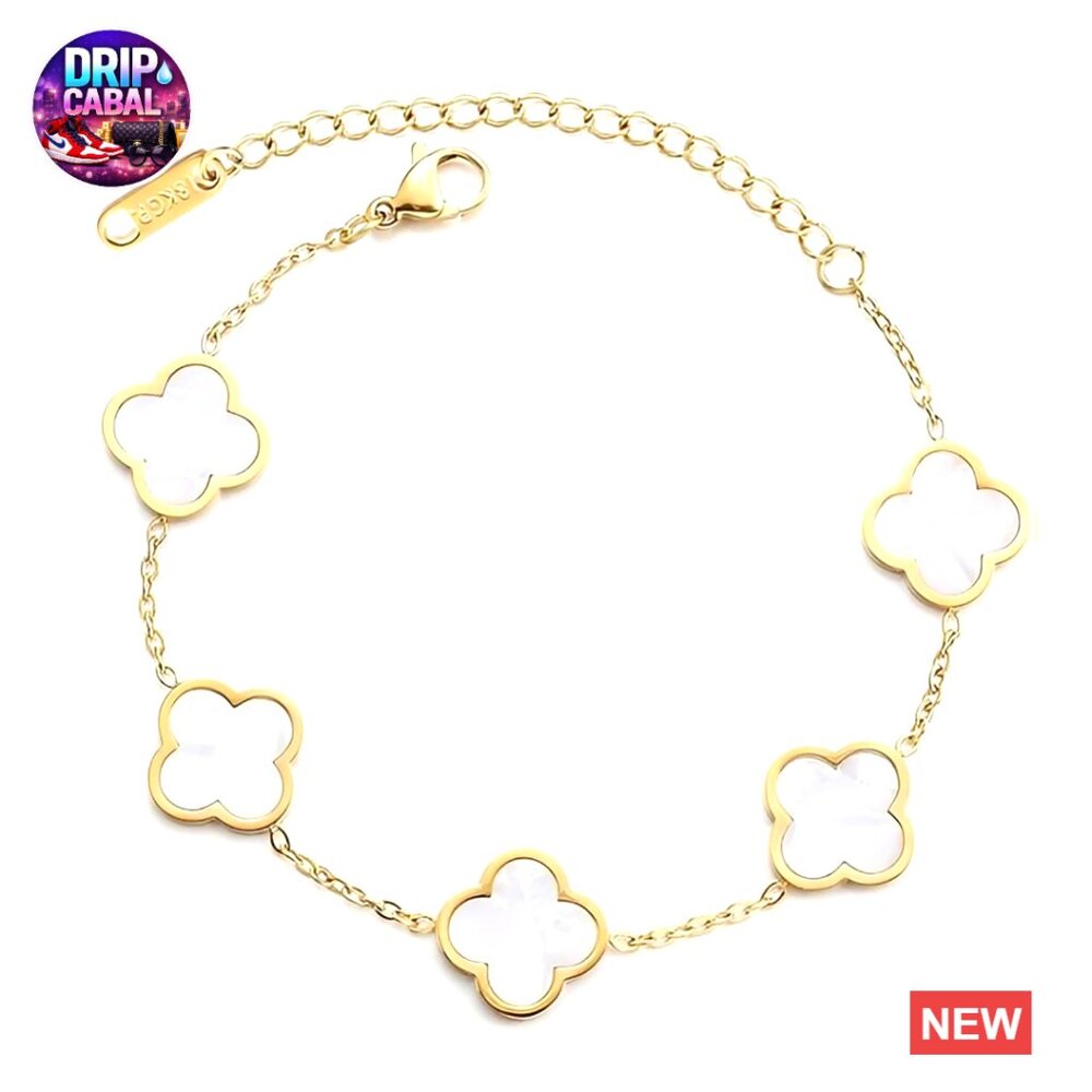 Gold Plated Clover Flower Bracelet Lucky Charm Adjustable Chain Bangle Gift